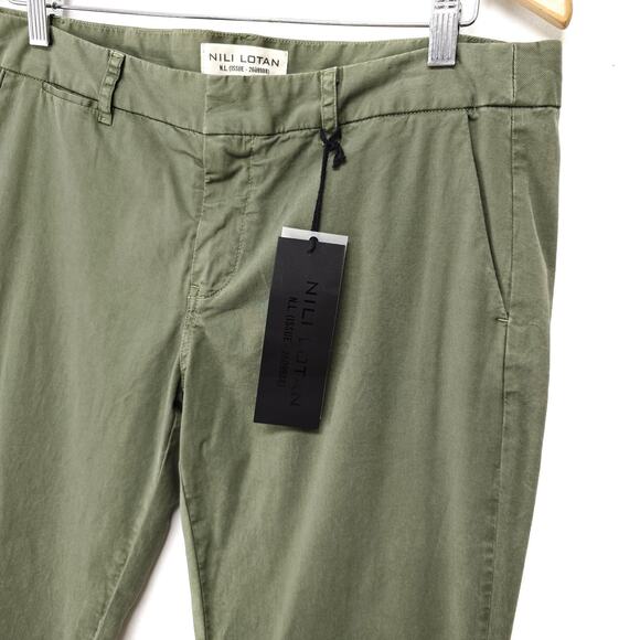 Nili Lotan East Hampton Pant Size 10 Olive Green Raw Hem Chino Straight Leg NWT - Picture 5 of 16
